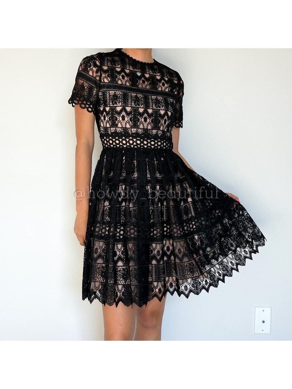 Alexis Black Crochet Guipure Lula Dress Size XS